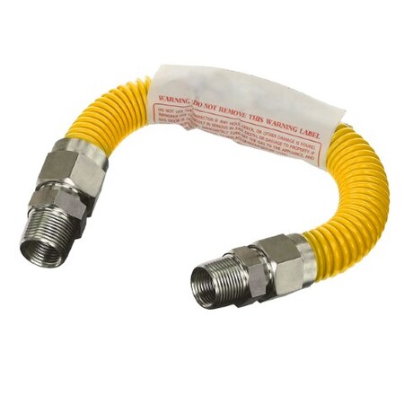 Flextron Gas Line Hose 3/8'' O.D.x18'' Len 1/2" MIP Fittings Yellow Coated Stainless Steel Flexible Connector FTGC-YC14-18A